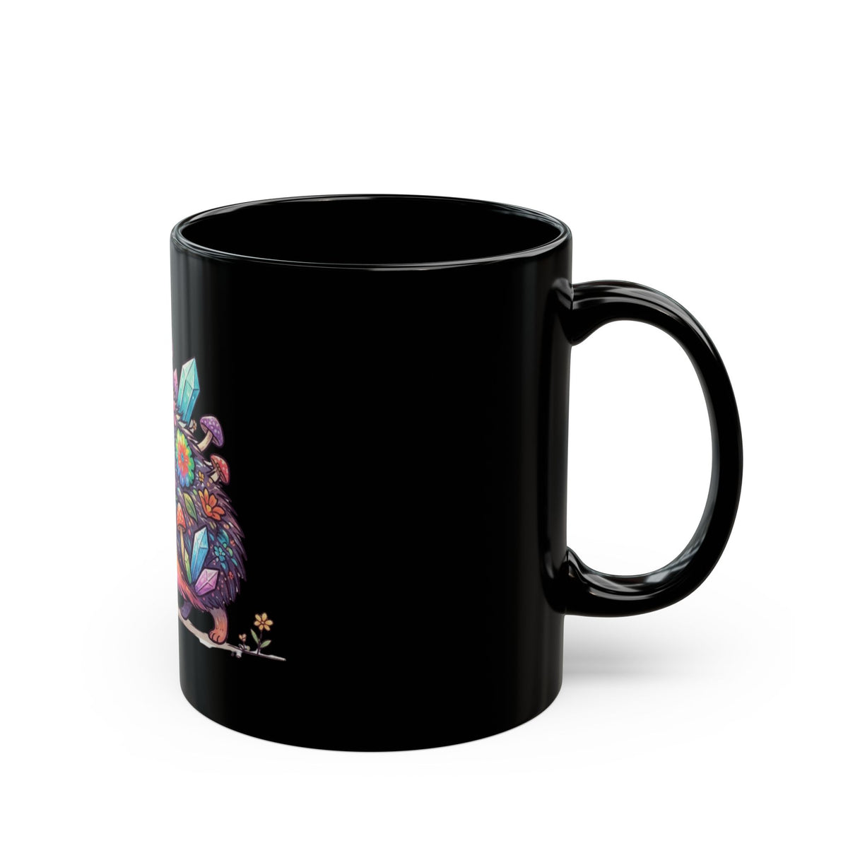 "Hippy Hedgehog" Black Ceramic Mug
