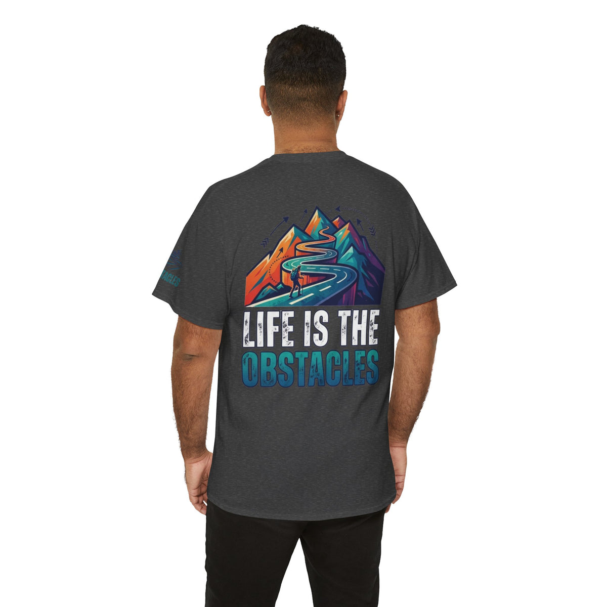 Color: Dark Heather | Life Is The Obstacles Premium Graphic Tee