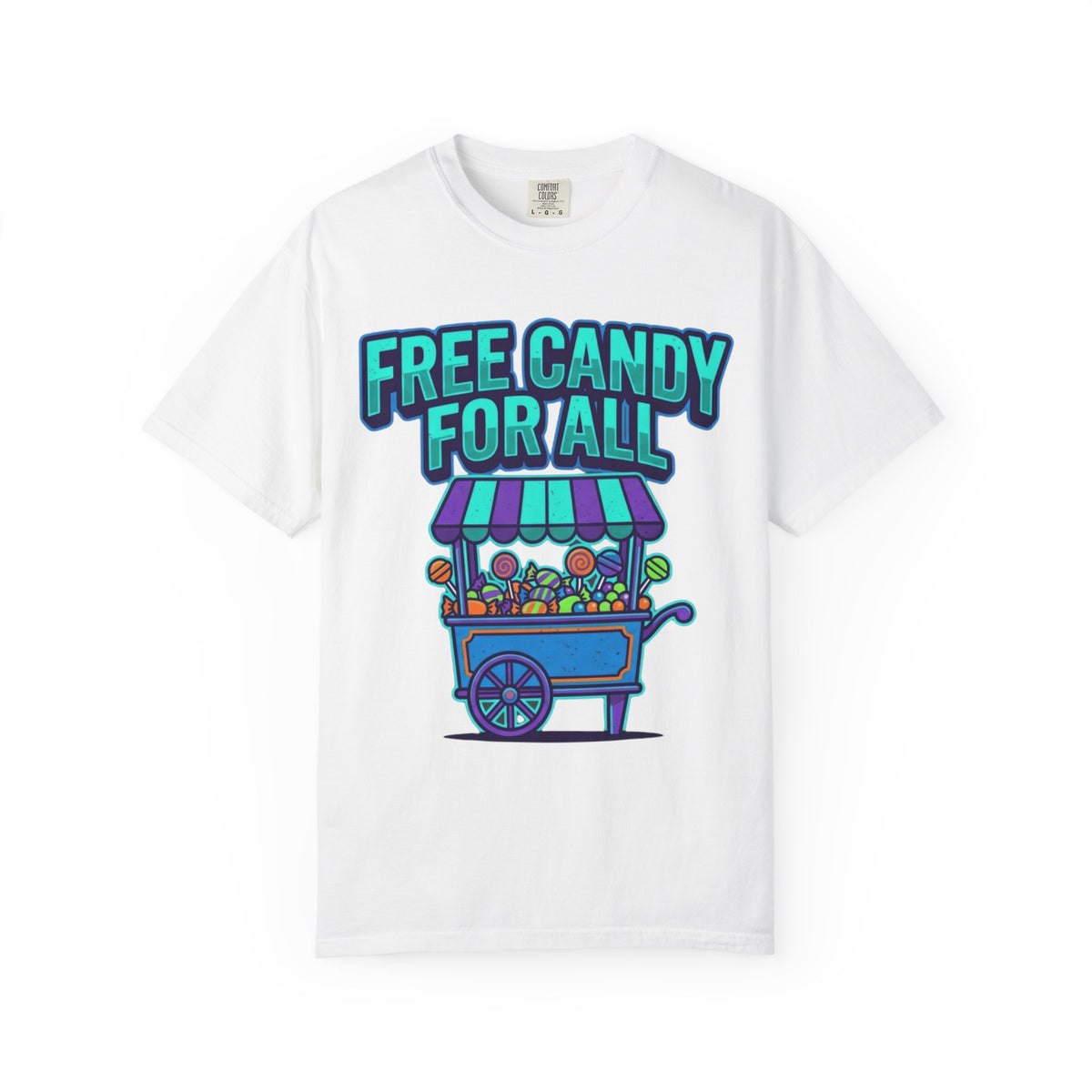 Color: White | Free Candy For All Unisex Garment-Dyed Tee