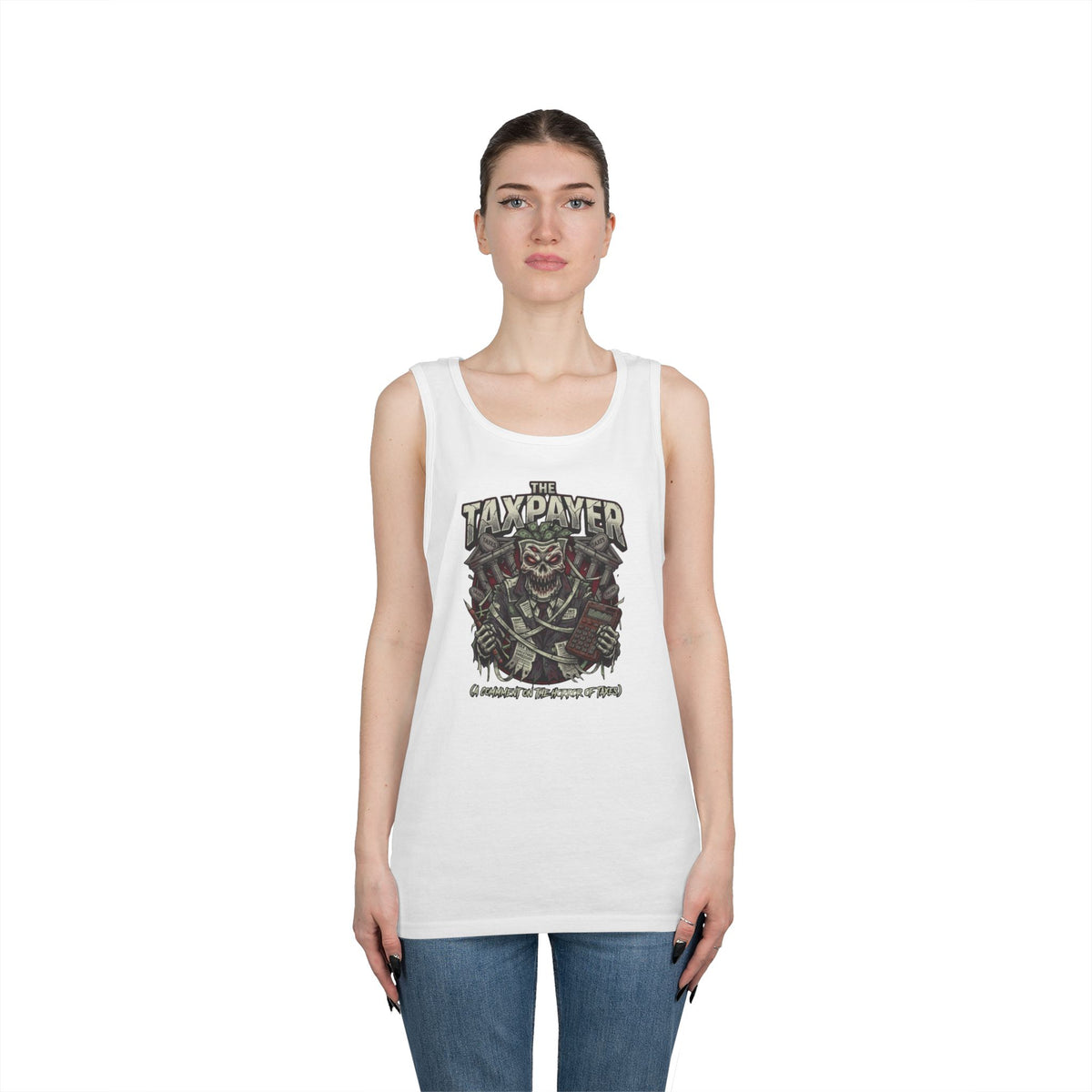 Color: White | Horror of Taxes Tank Top