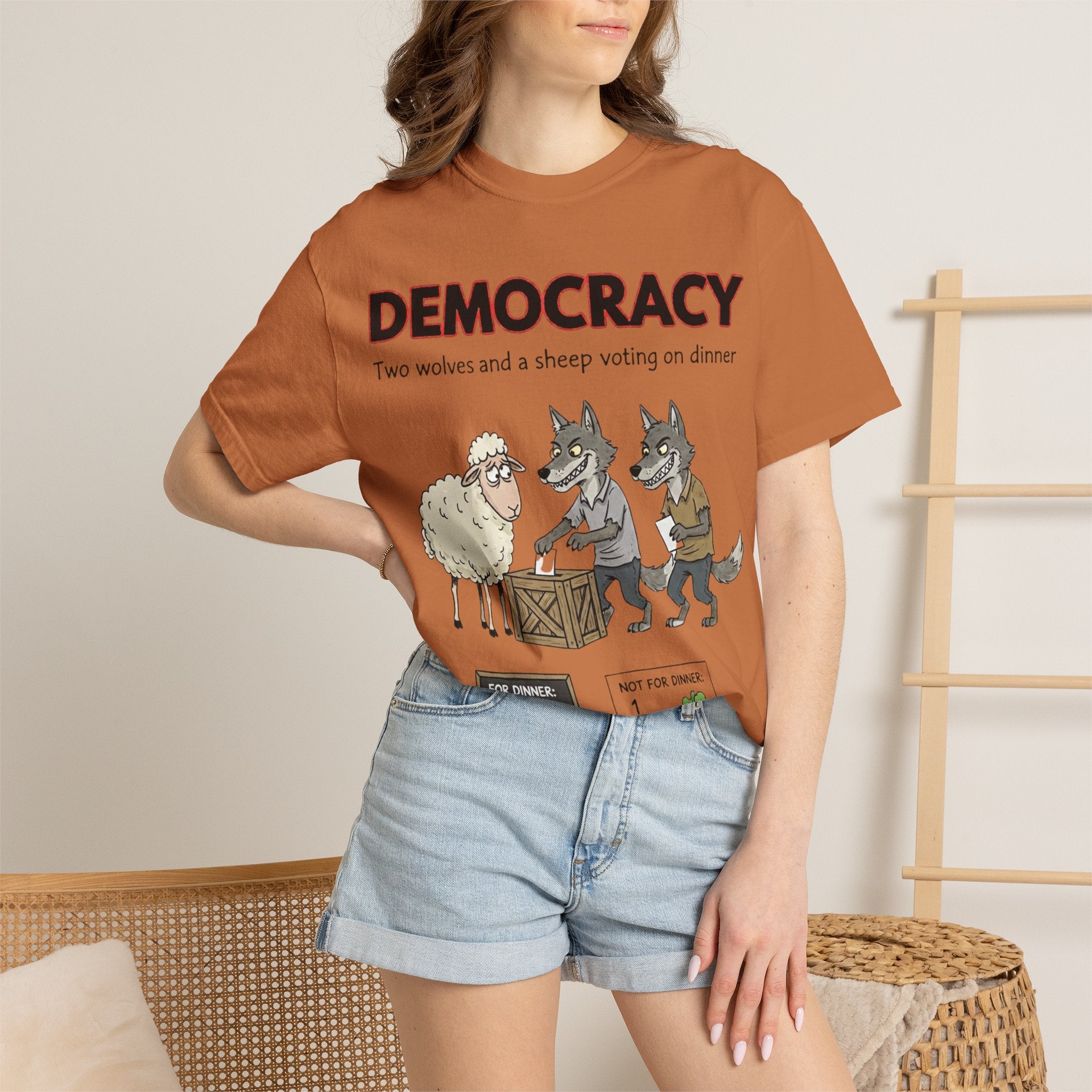 "Democracy (Two Wolves and a Sheep" Unisex Garment-Dyed T-shirt