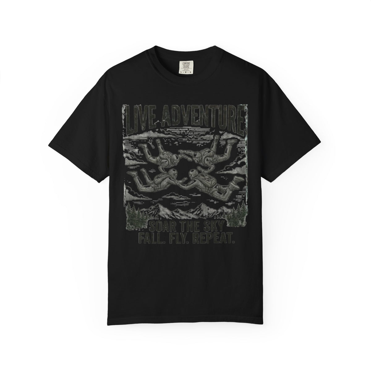 Color: Black | Live Adventure - Skydive Unisex Garment-Dyed Tee