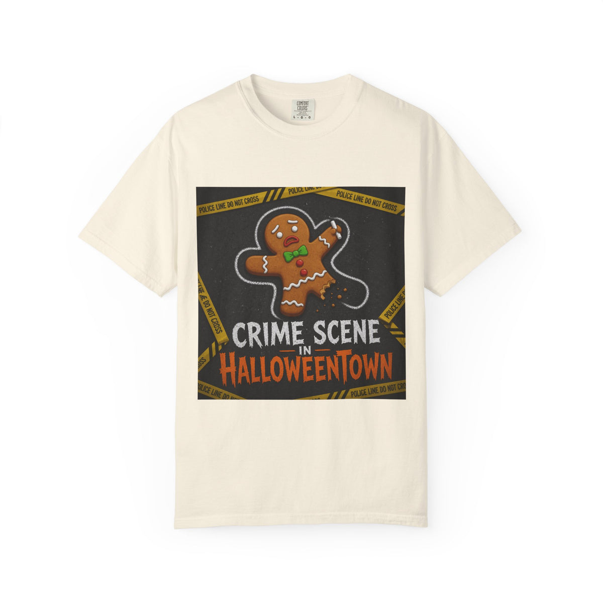 Color: Ivory | Crime Scene in Halloweentown Unisex Garment-Dyed Tee
