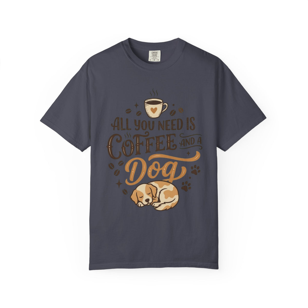 Color: Navy | Coffee and a Dog Unisex Garment-Dyed Tee