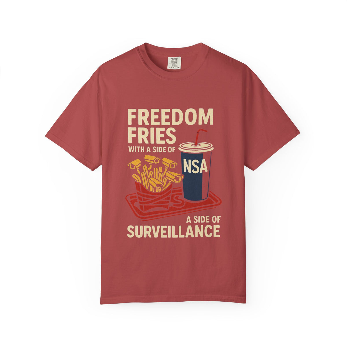 Color: Crimson | Freedom Fries (With Extra Eyes) Unisex Garment-Dyed T-shirt