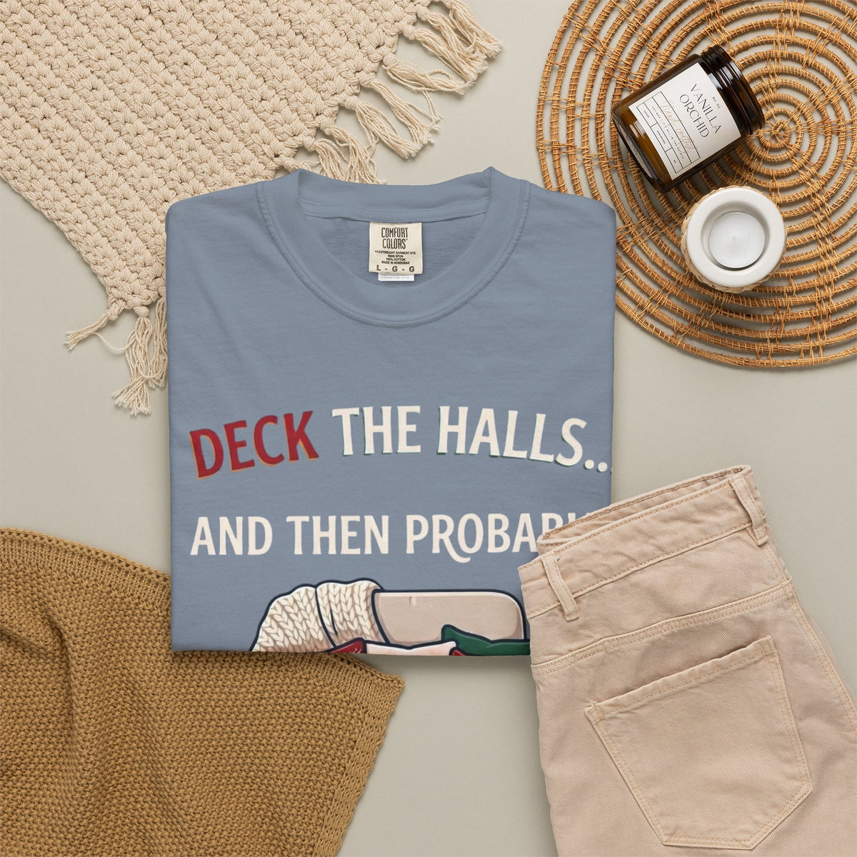"Deck The Halls And Take A Nap" Unisex Garment-Dyed Tee