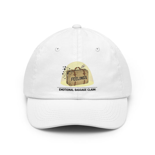 Color: White | Emotional Baggage Claim Dad Hat — Graphic