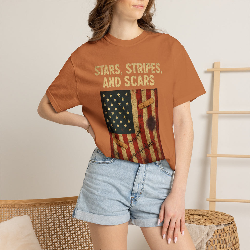 "STARS, STRIPES, AND SCARS" Unisex Garment-Dyed T-shirt