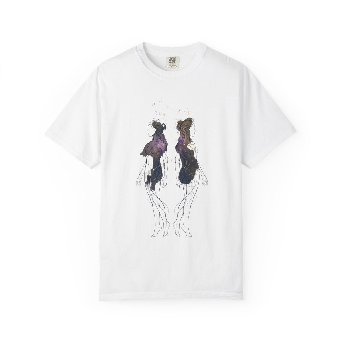 Color: White | Gemini The Celestial Twins Unisex Garment-Dyed Tee