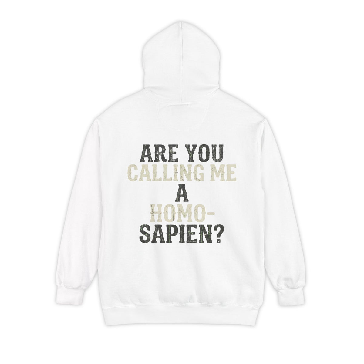 Color: White | Are You Calling Me a Homo-Sapien Garment-Dyed Hoodie