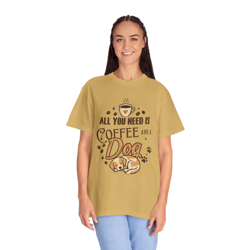 "Coffee and a Dog" Unisex Garment-Dyed Tee