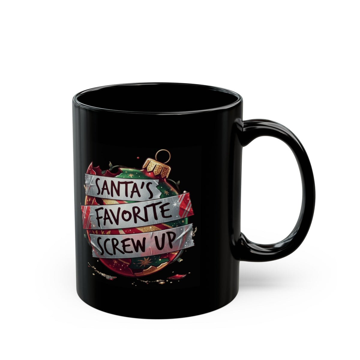 "Santa's Favorite Screw Up" Black Ceramic Mug — Graphic