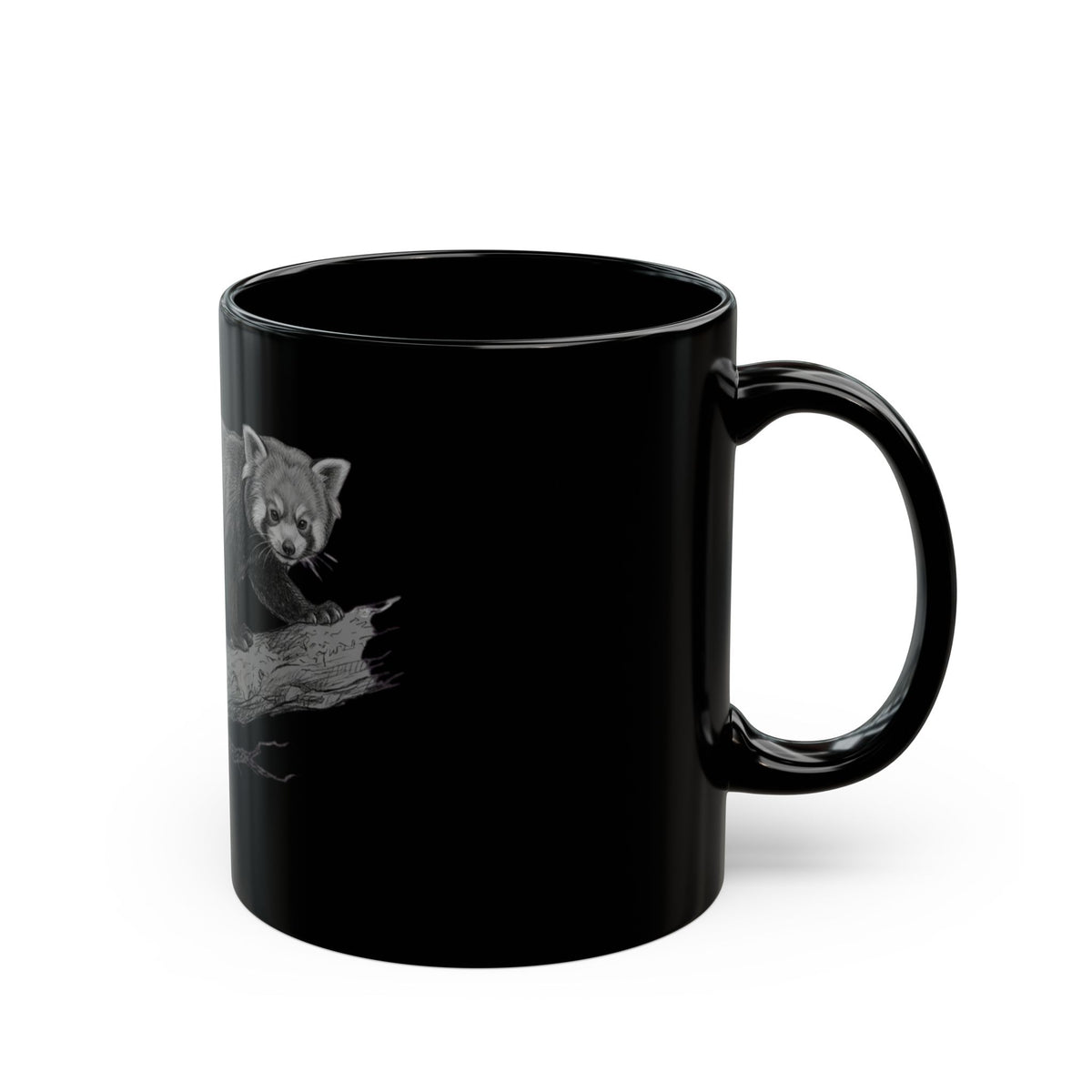 "Pencil Sketch Art Red Panda" Black Ceramic Mug