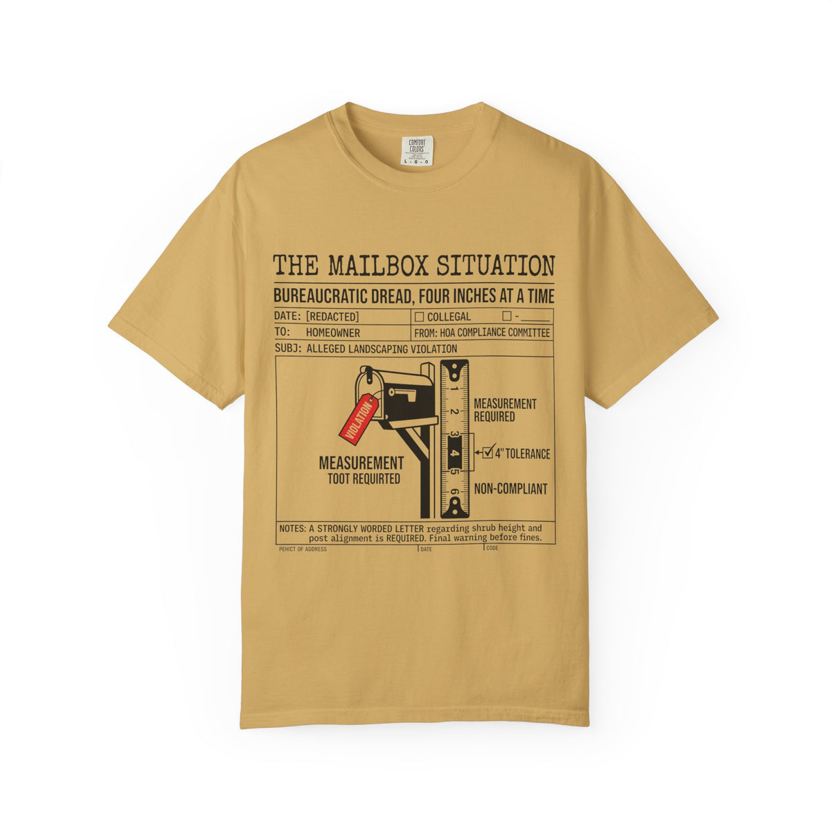 Color: Mustard | Mailbox Situation Unisex Garment-Dyed Tee