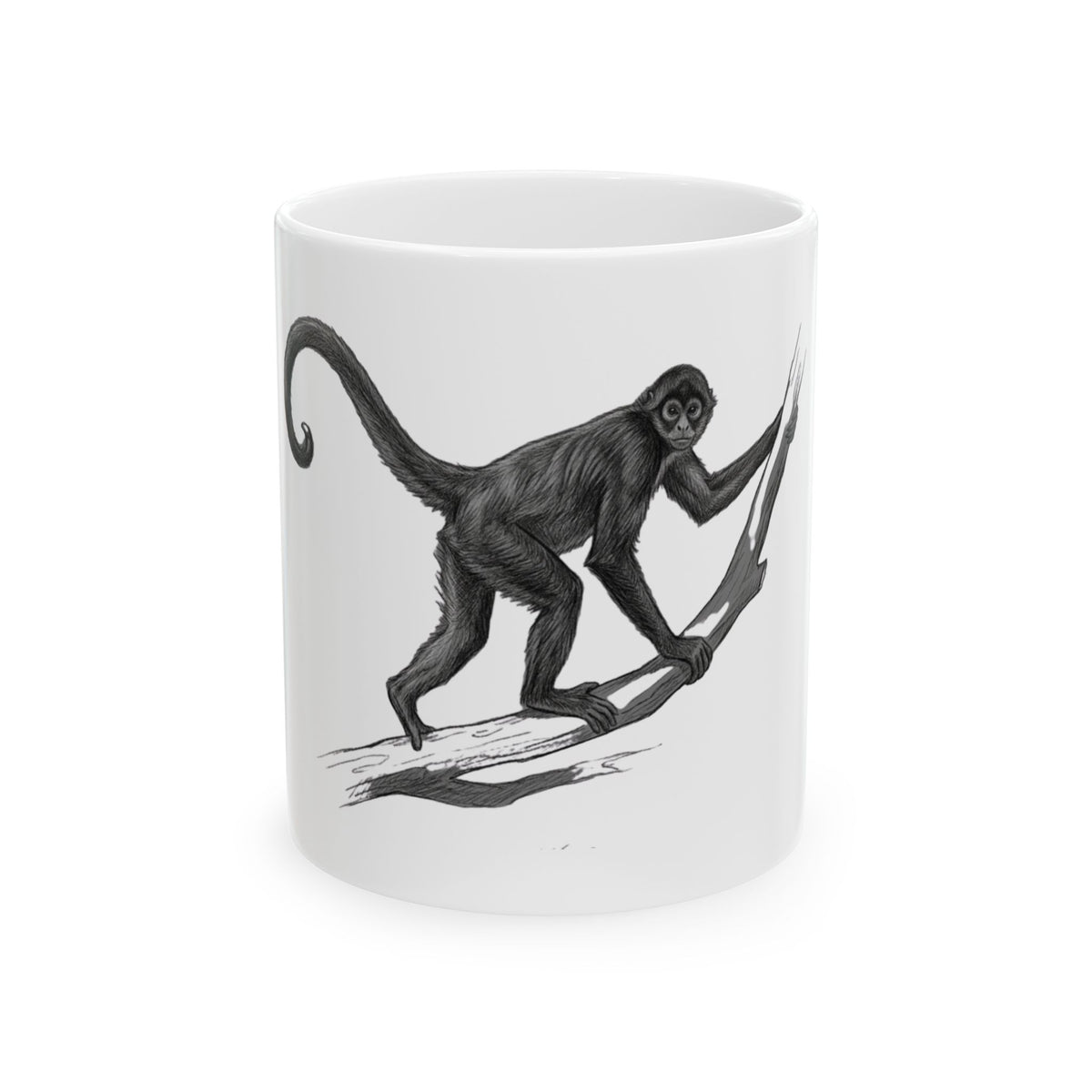"Pencil Sketch Art Spider Monkey" White Ceramic Mug