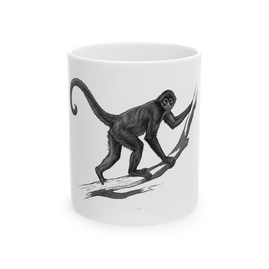 "Pencil Sketch Art Spider Monkey" White Ceramic Mug