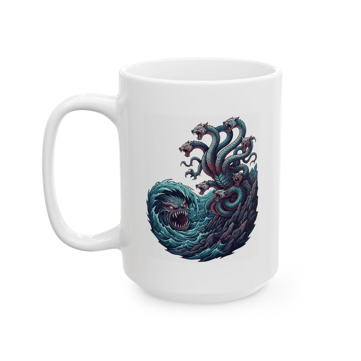 "Charybdis and Scylla (Greek Mythology)" White Ceramic Mug