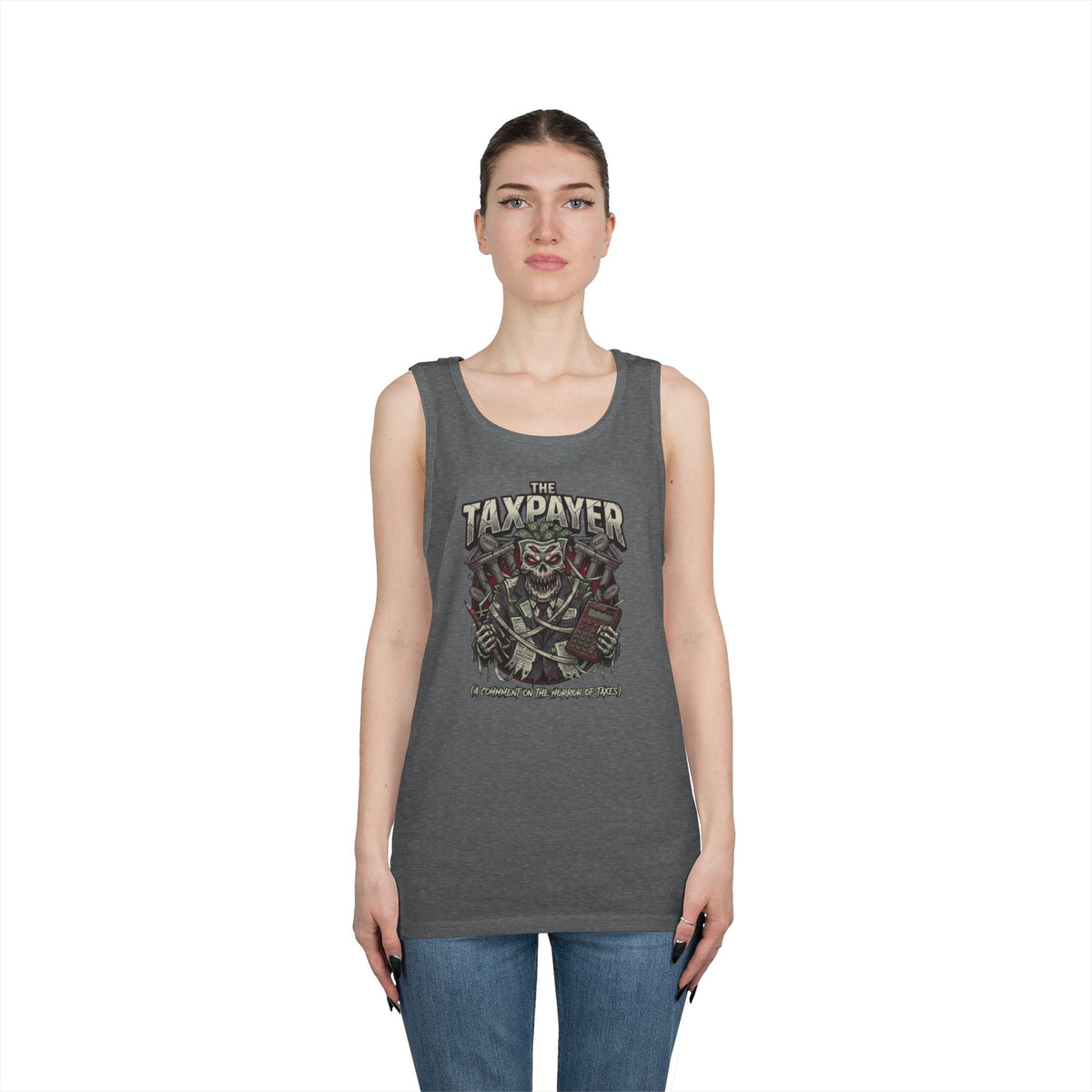 Color: Graphite Heather | Horror of Taxes Tank Top