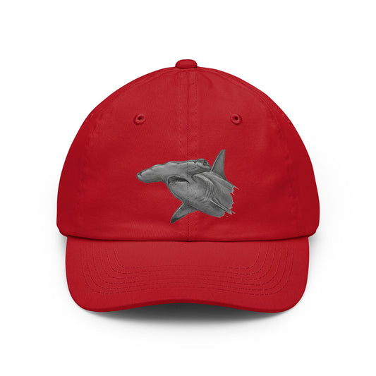 Color: Red | Pencil Sketch Art Hammerhead Shark Dad Hat — Graphic