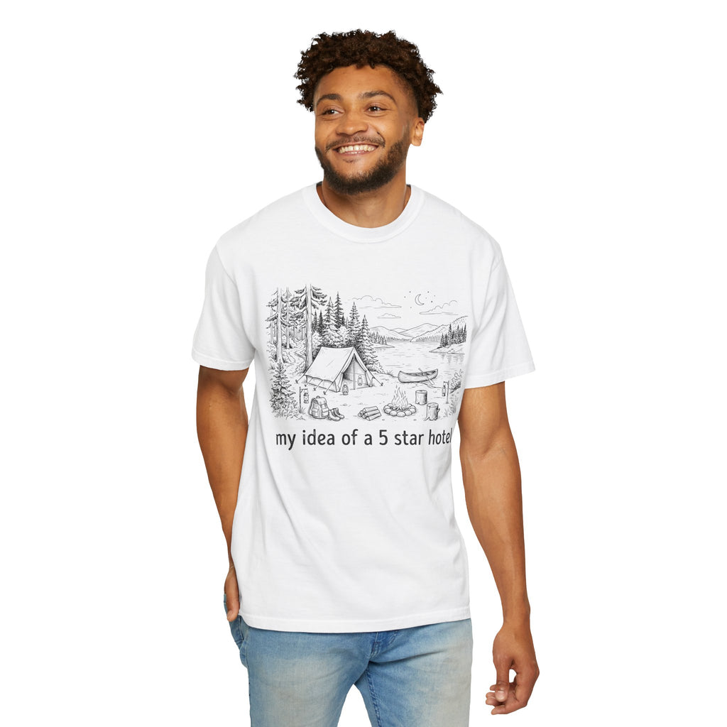 "Five Star Hotel Black Line Art" Unisex Garment-Dyed Tee