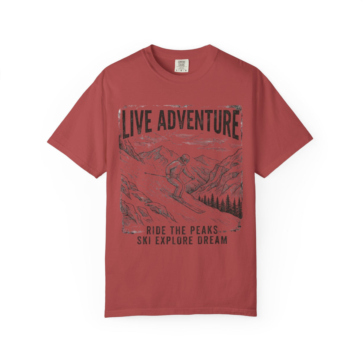 Color: Crimson | Live Adventure - Ski Unisex Garment-Dyed Tee