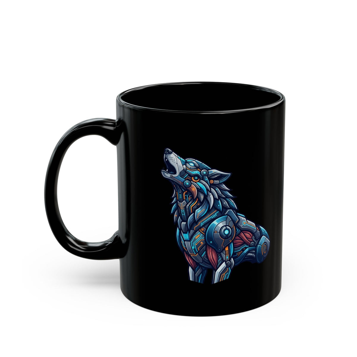 "Cyber Wolf" Black Ceramic Mug