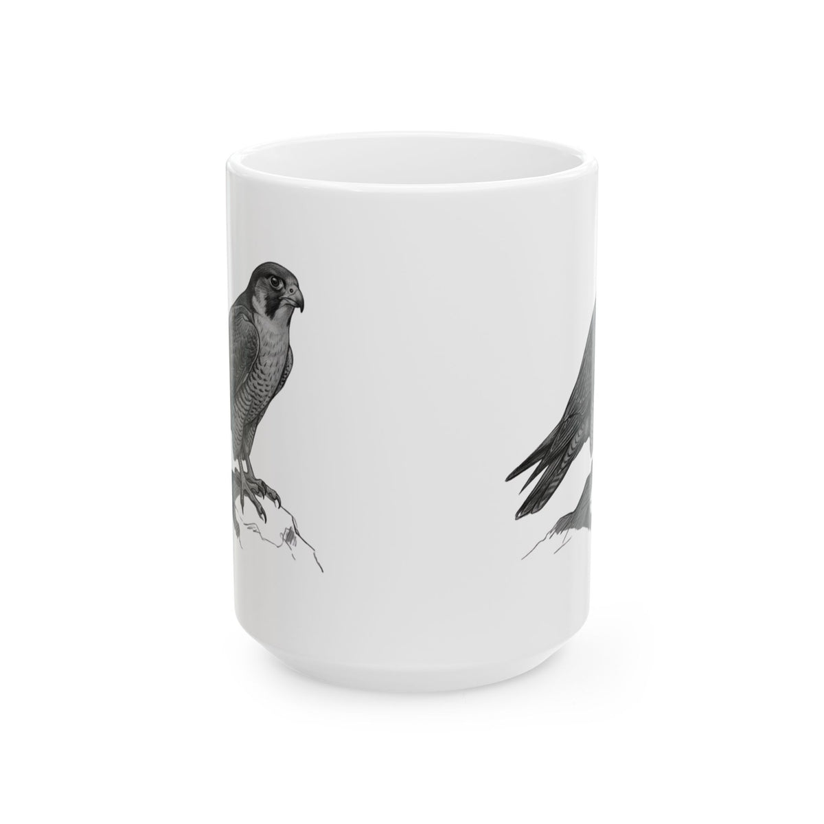 "Pencil Sketch Art Falcon" White Ceramic Mug