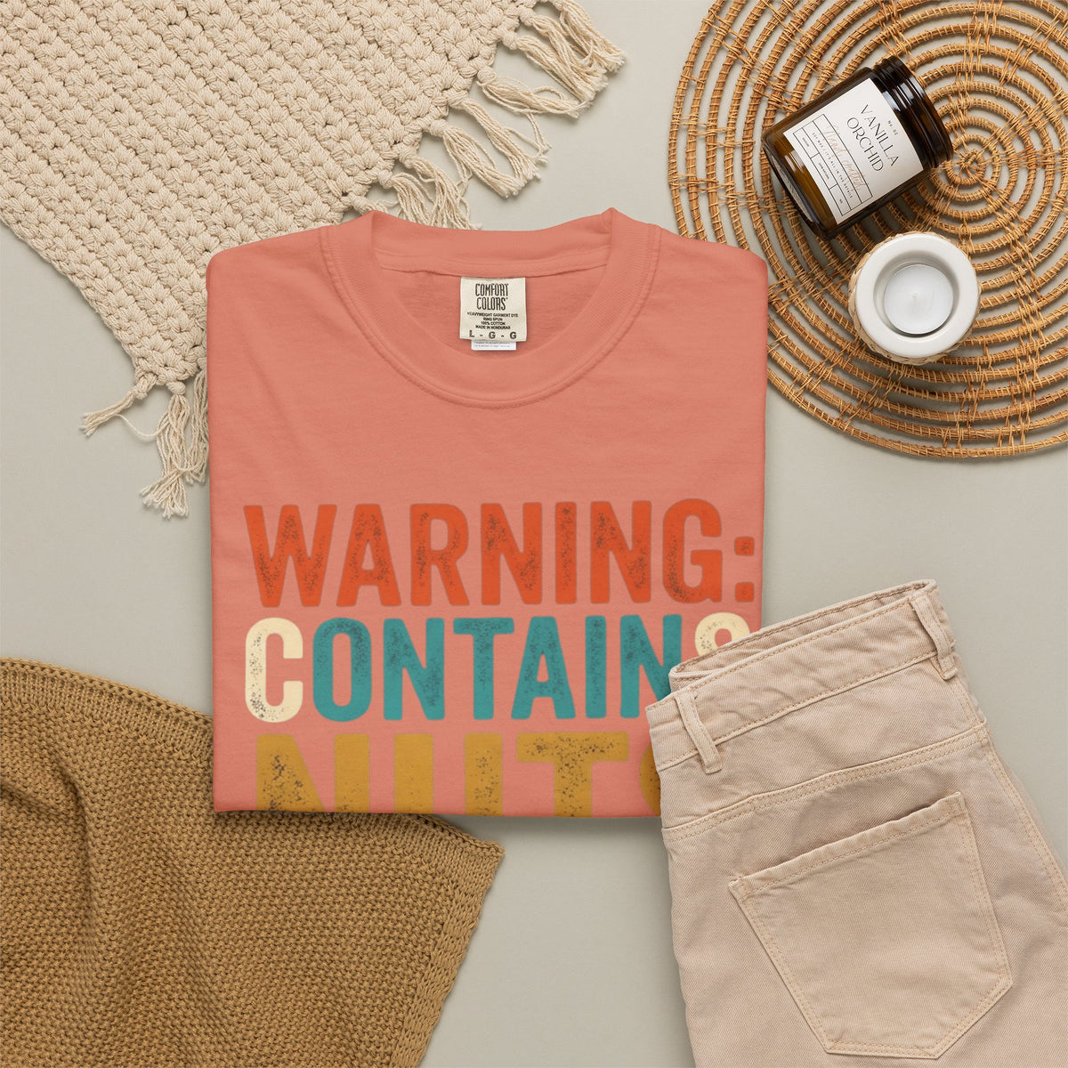 "Warning Contains Nuts" Unisex Garment-Dyed Tee