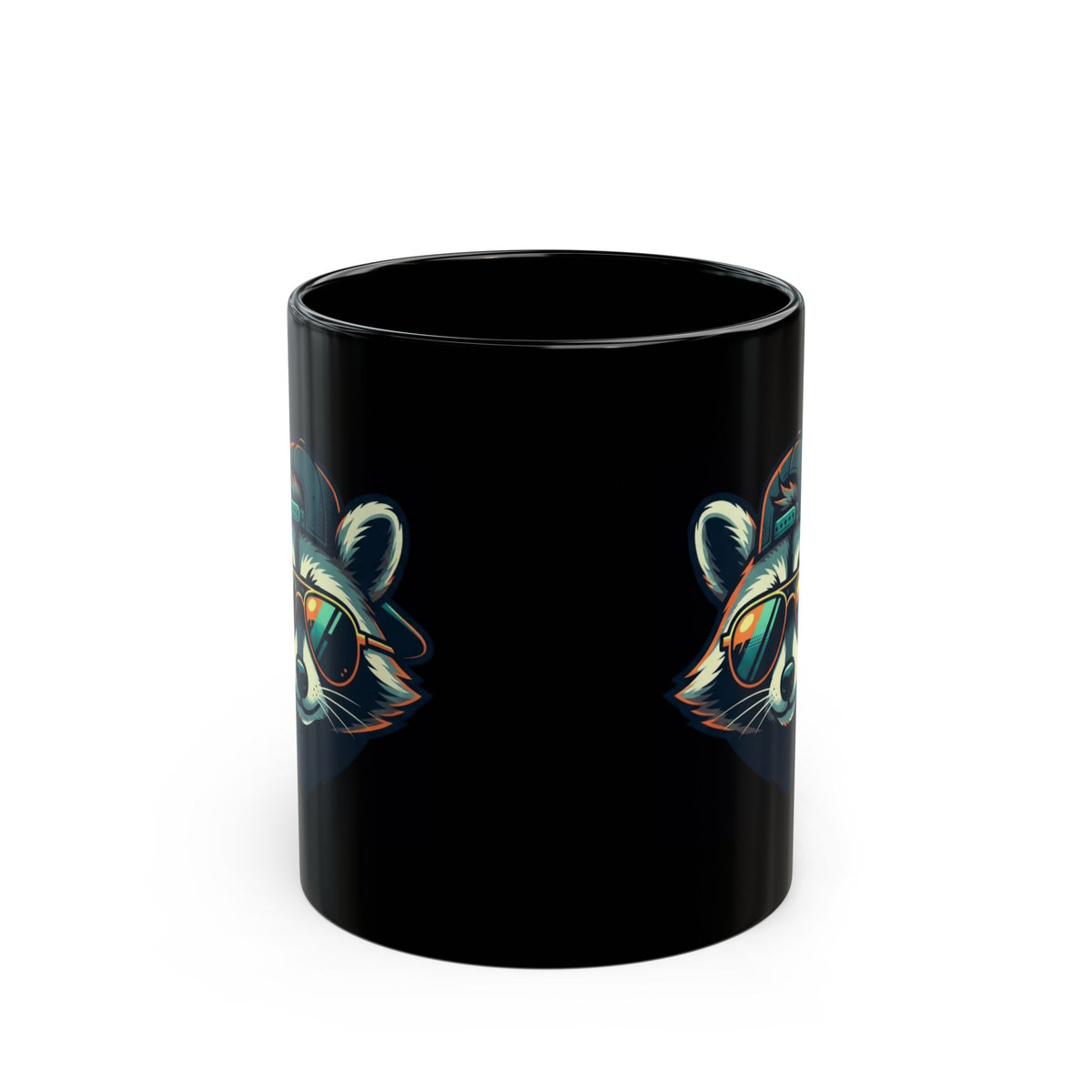 "Raccoon Energy" Black Ceramic Mug — Graphic