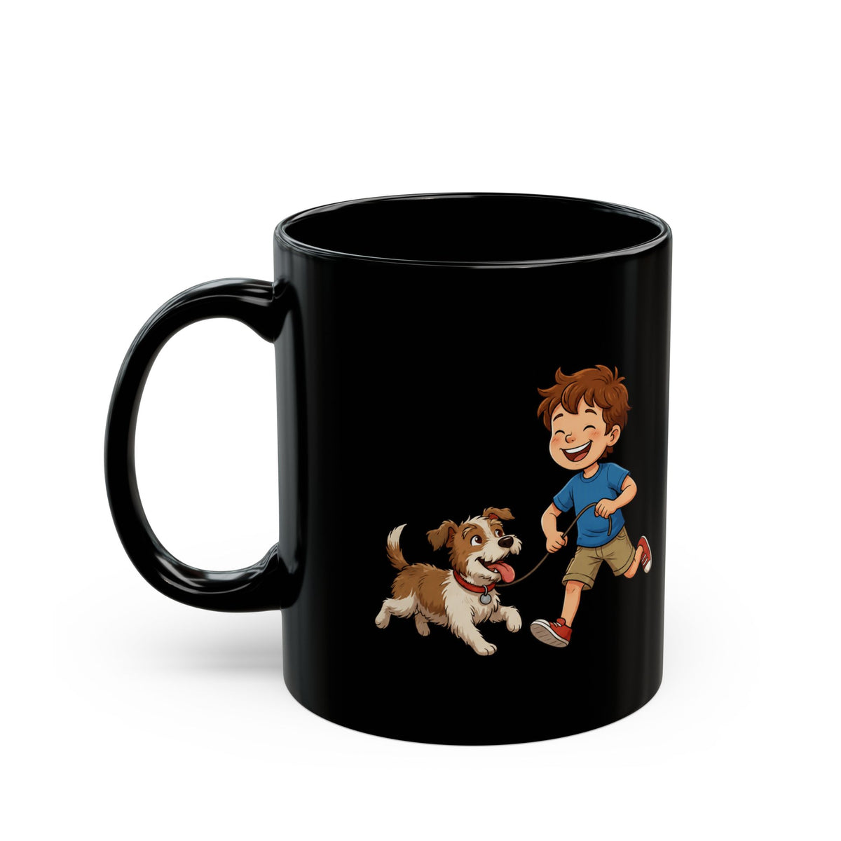 "A Boy And His Dog" Black Ceramic Mug — Graphic