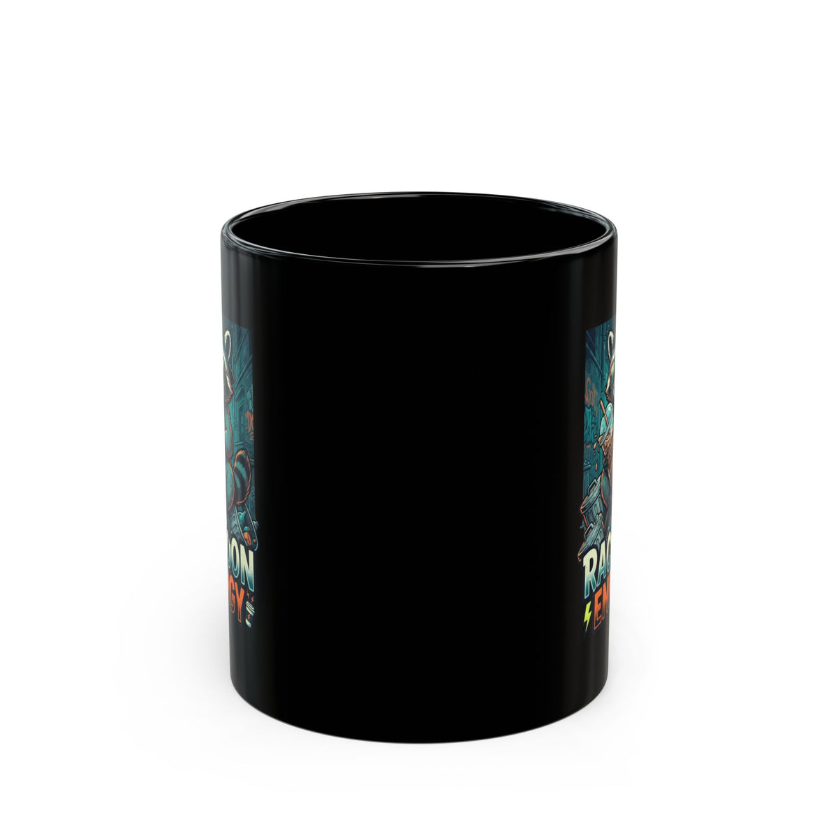 "Raccoon Energy" Black Ceramic Mug