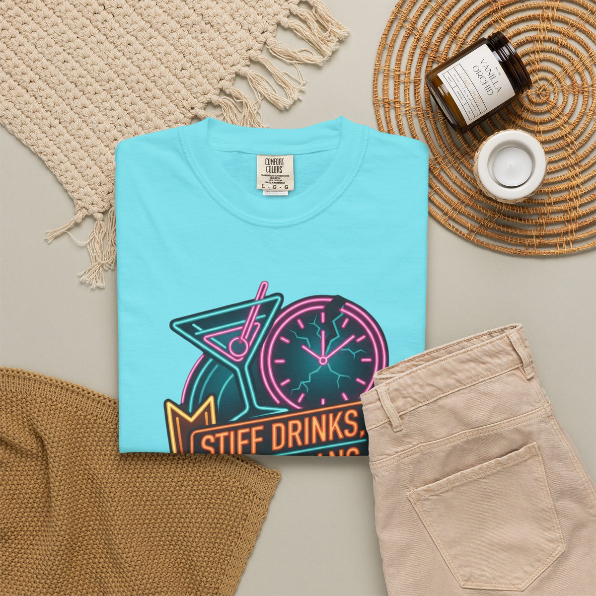 "Stiff Drinks Loose Plans" Unisex Garment-Dyed Tee