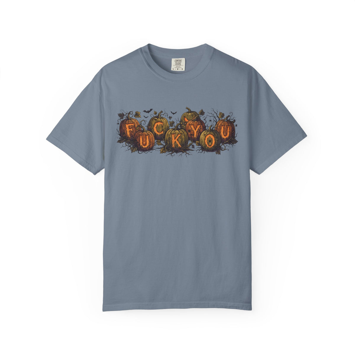 Color: Blue Jean | Pumpkin FU Unisex Garment-Dyed Tee