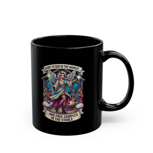 "Glory to God Samples In The Stable" Black Ceramic Mug