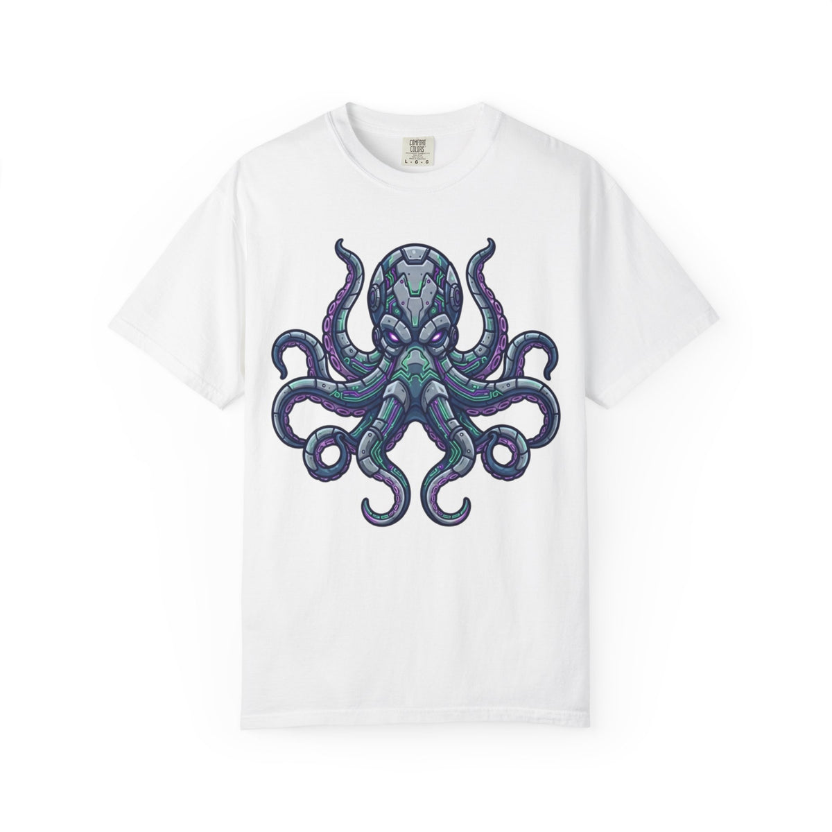Color: White | Cyber Octopus Unisex Garment-Dyed Tee