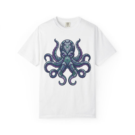 Color: White | Cyber Octopus Unisex Garment-Dyed Tee