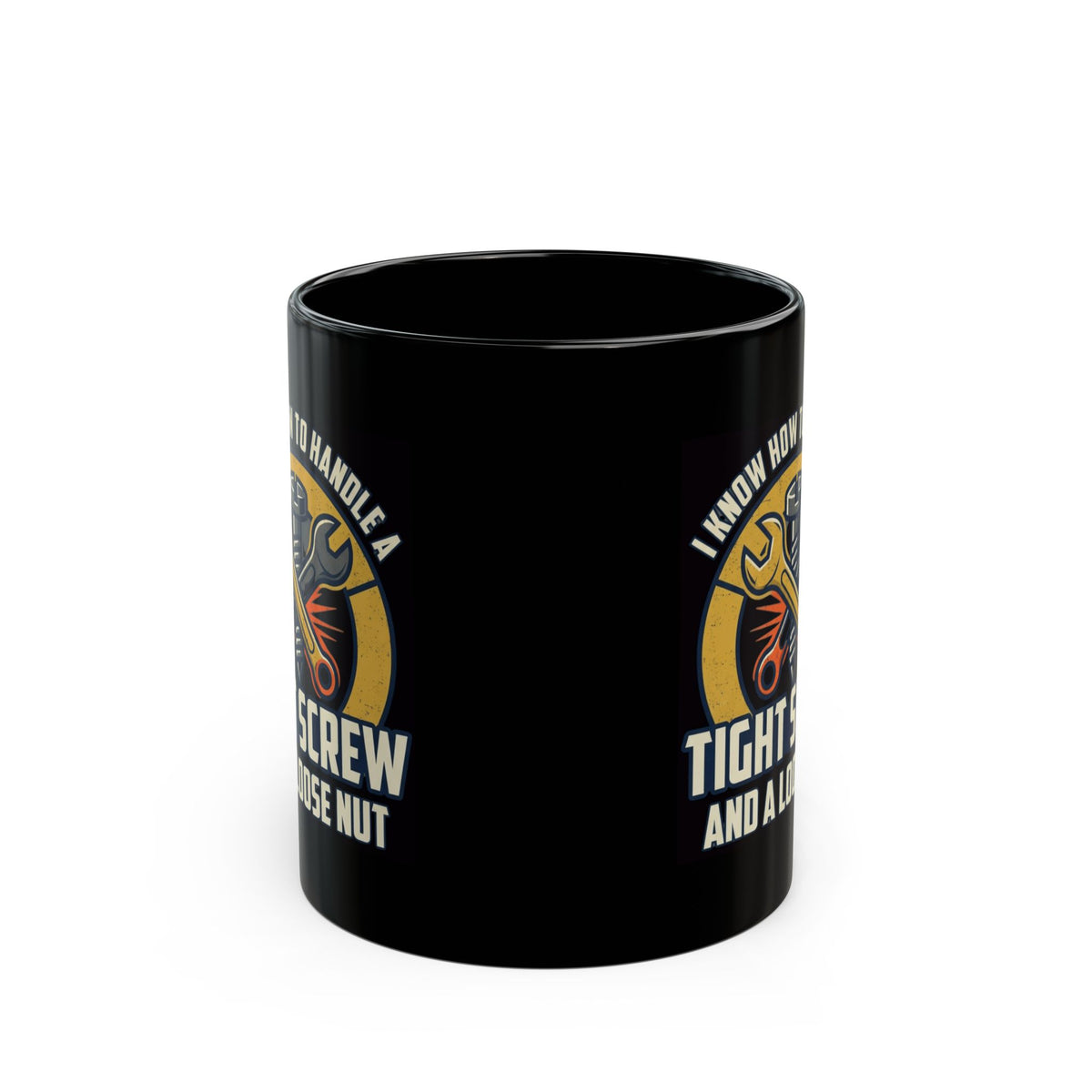 "Tight Screw and a Loose Nut" Black Ceramic Mug