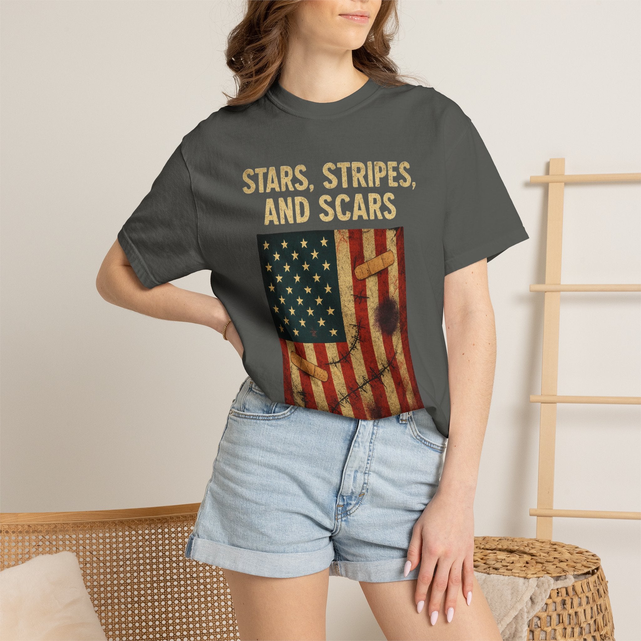 "STARS, STRIPES, AND SCARS" Unisex Garment-Dyed T-shirt