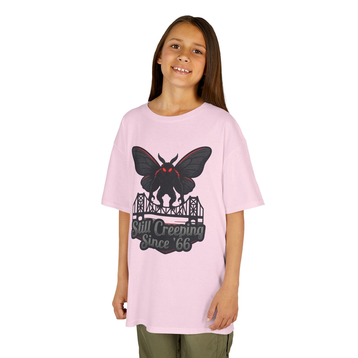 Color: Light Pink | Mothman (West Virginia, USA) Kids Tee