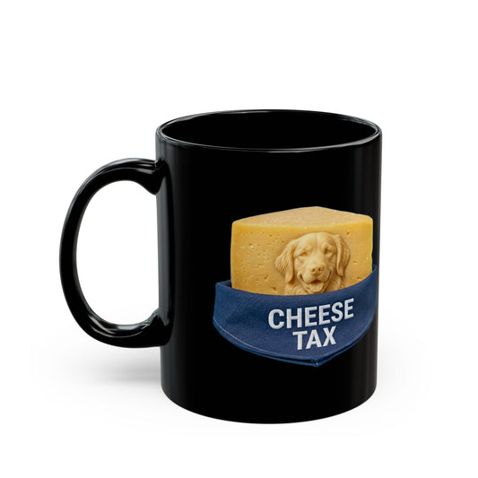 "Cheese Tax" Black Ceramic Mug — Graphic