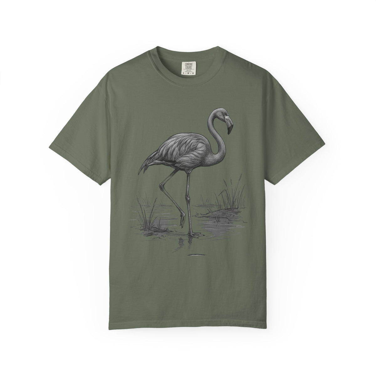 "Pencil Sketch Art Flamingo" Unisex Garment-Dyed Tee