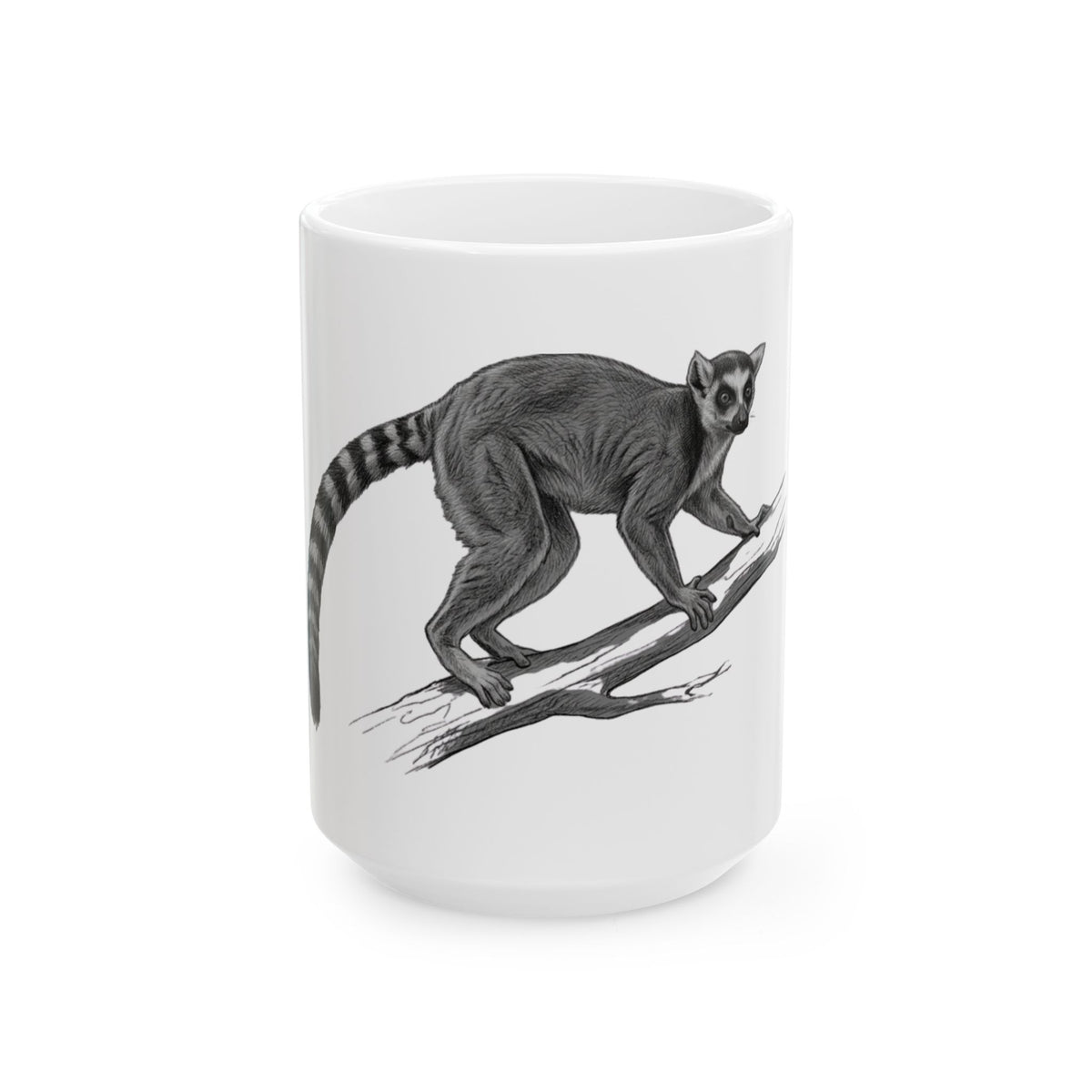 "Pencil Sketch Art Lemur" White Ceramic Mug