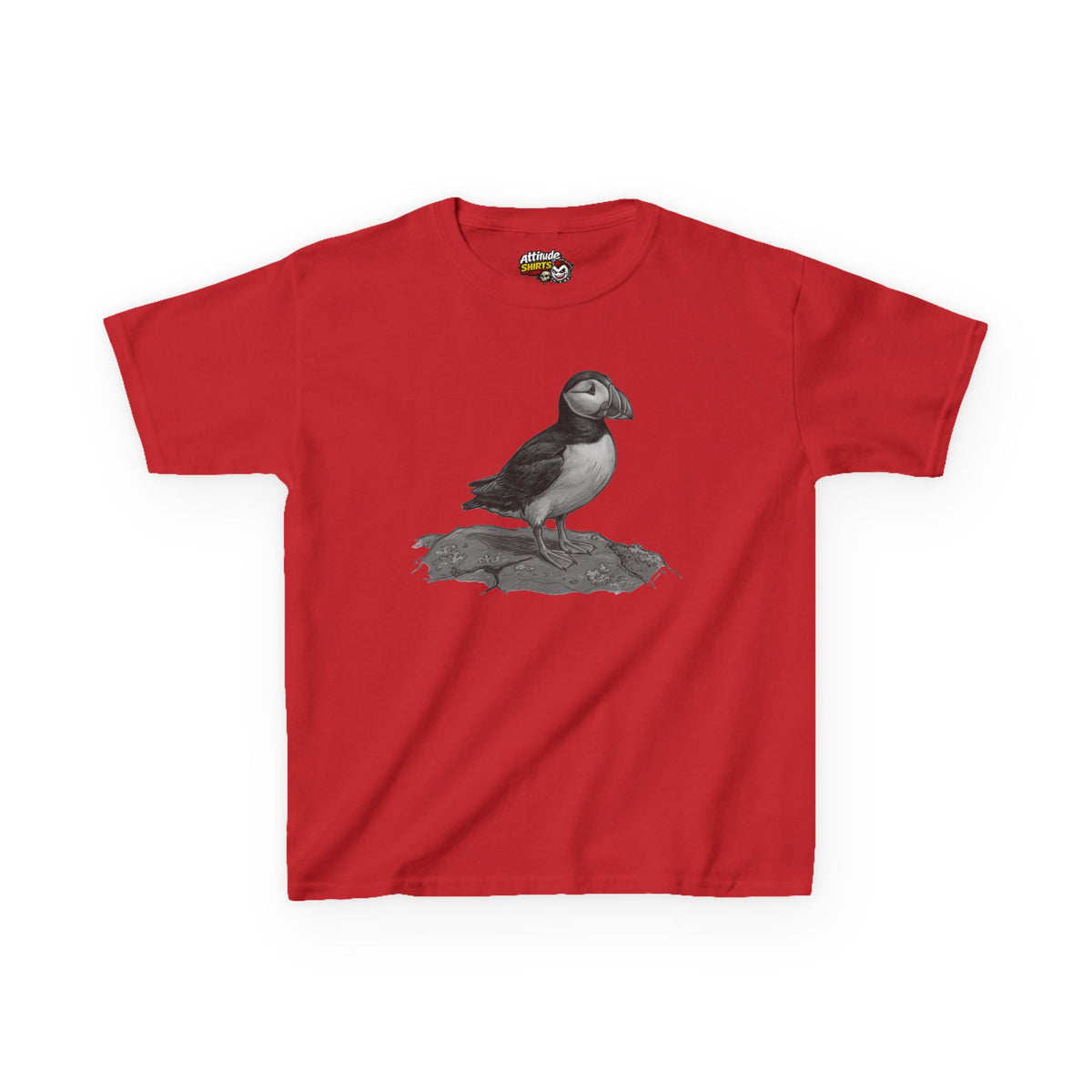 "Pencil Sketch Art Puffin" Kids Tee