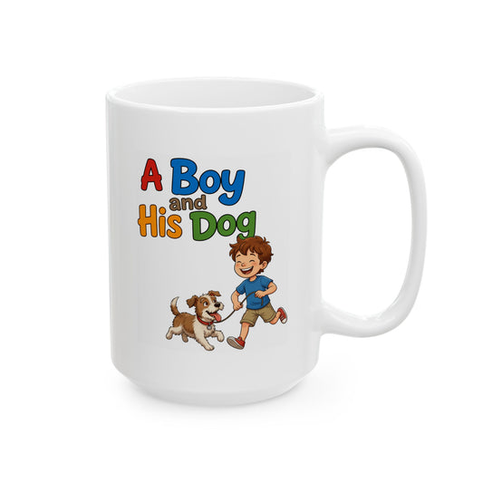 "A Boy And His Dog" White Ceramic Mug