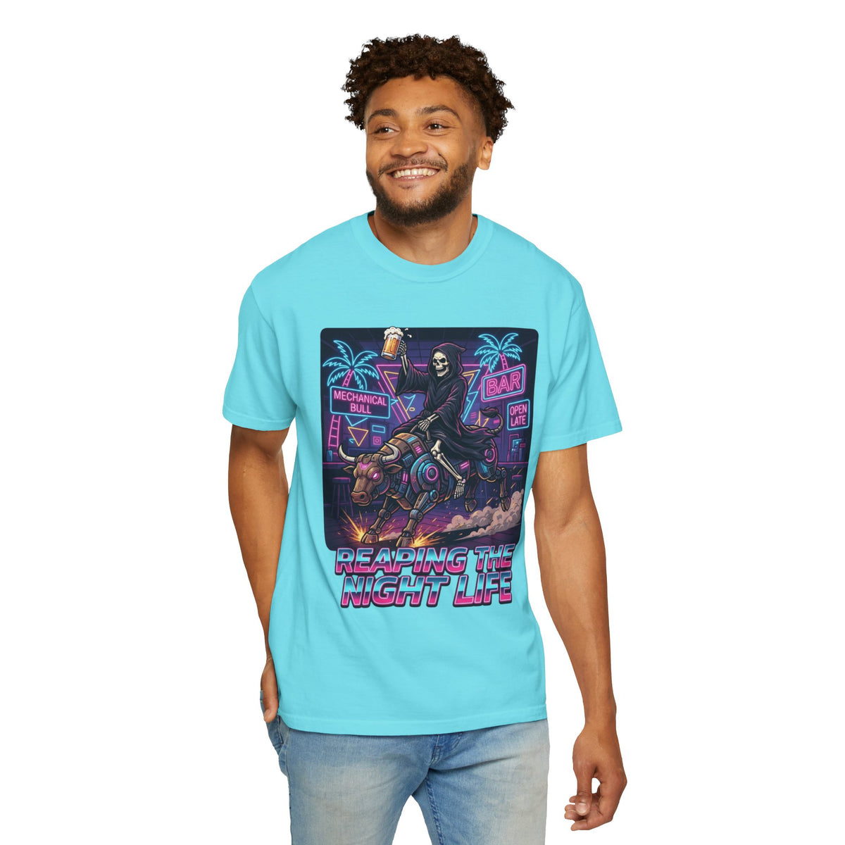 Color: Lagoon Blue | Reaping the Night Life Unisex Garment-Dyed Tee