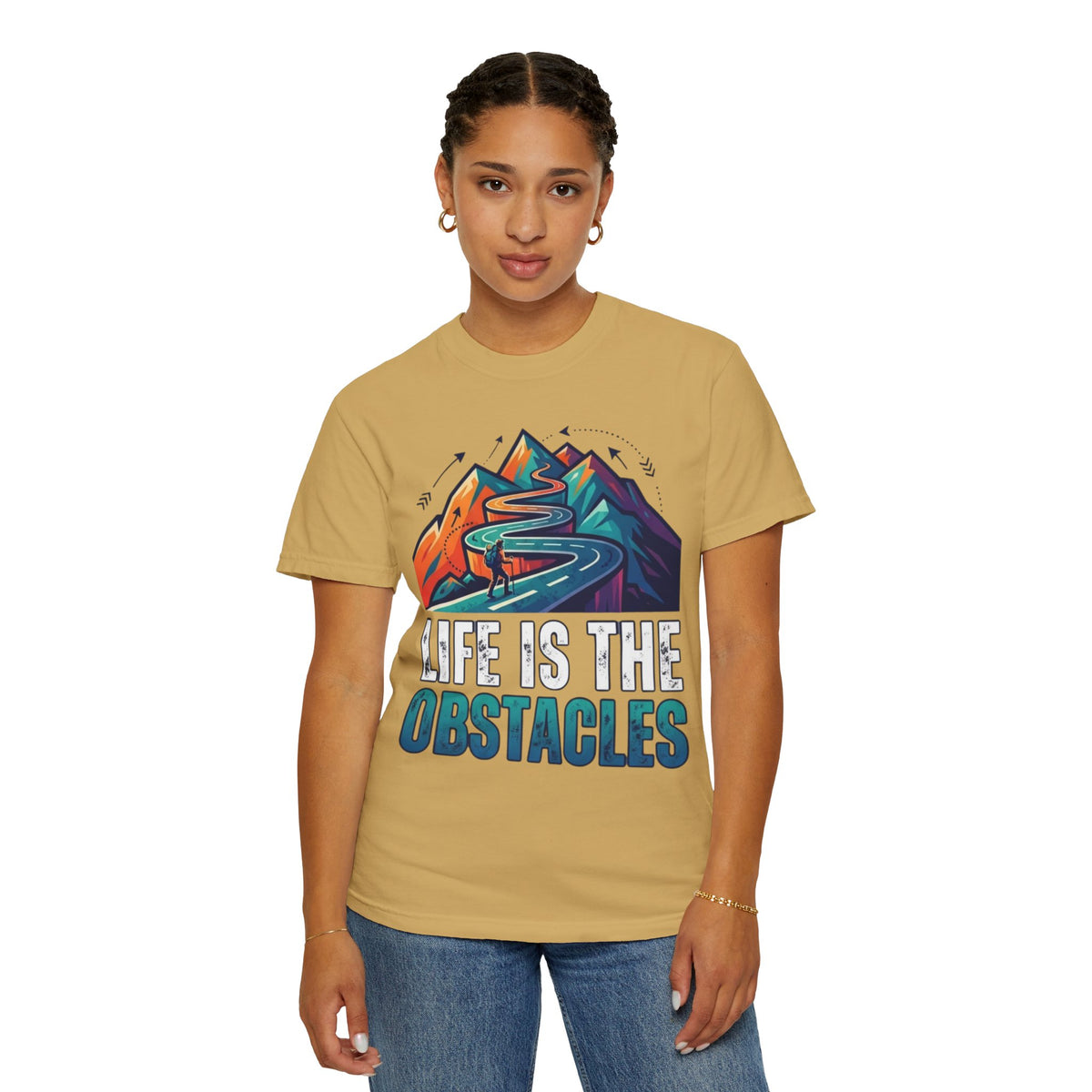 Color: Mustard | Life Is The Obstacles Unisex Garment-Dyed Tee