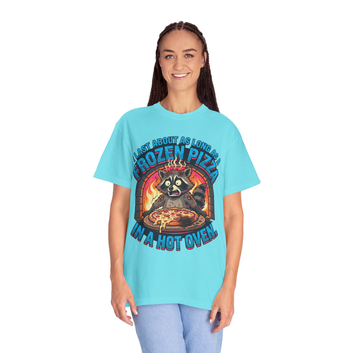 Color: Lagoon Blue | Frozen Pizza in a Hot Oven Unisex Garment-Dyed Tee