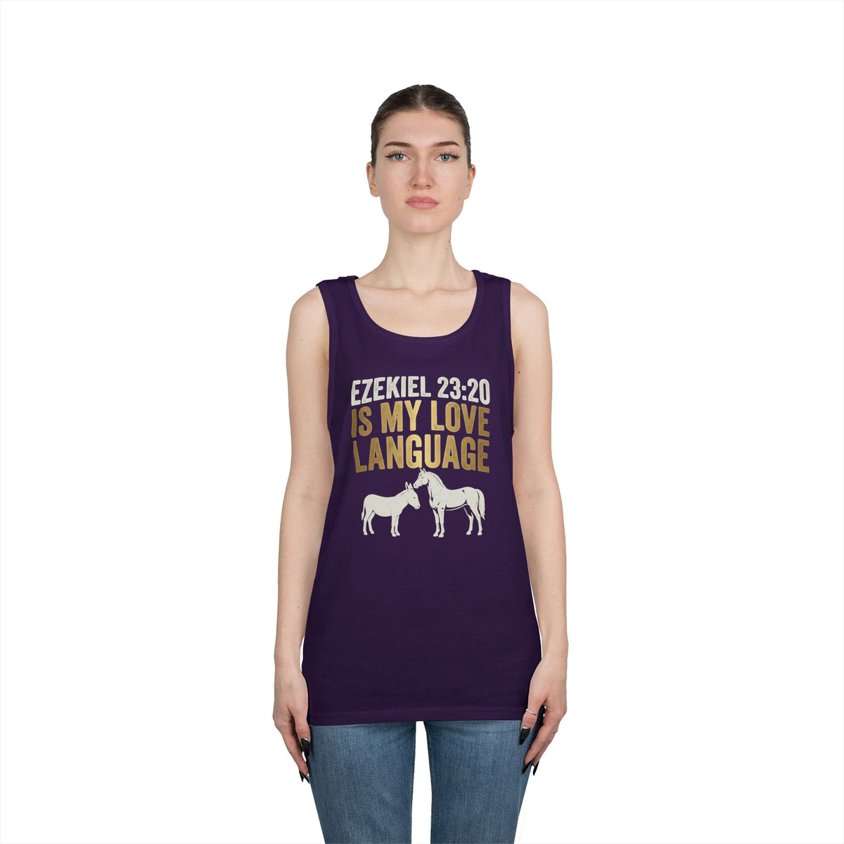Color: Purple | Good Book Series Ezekiel 23 20 Love Language Tank Top