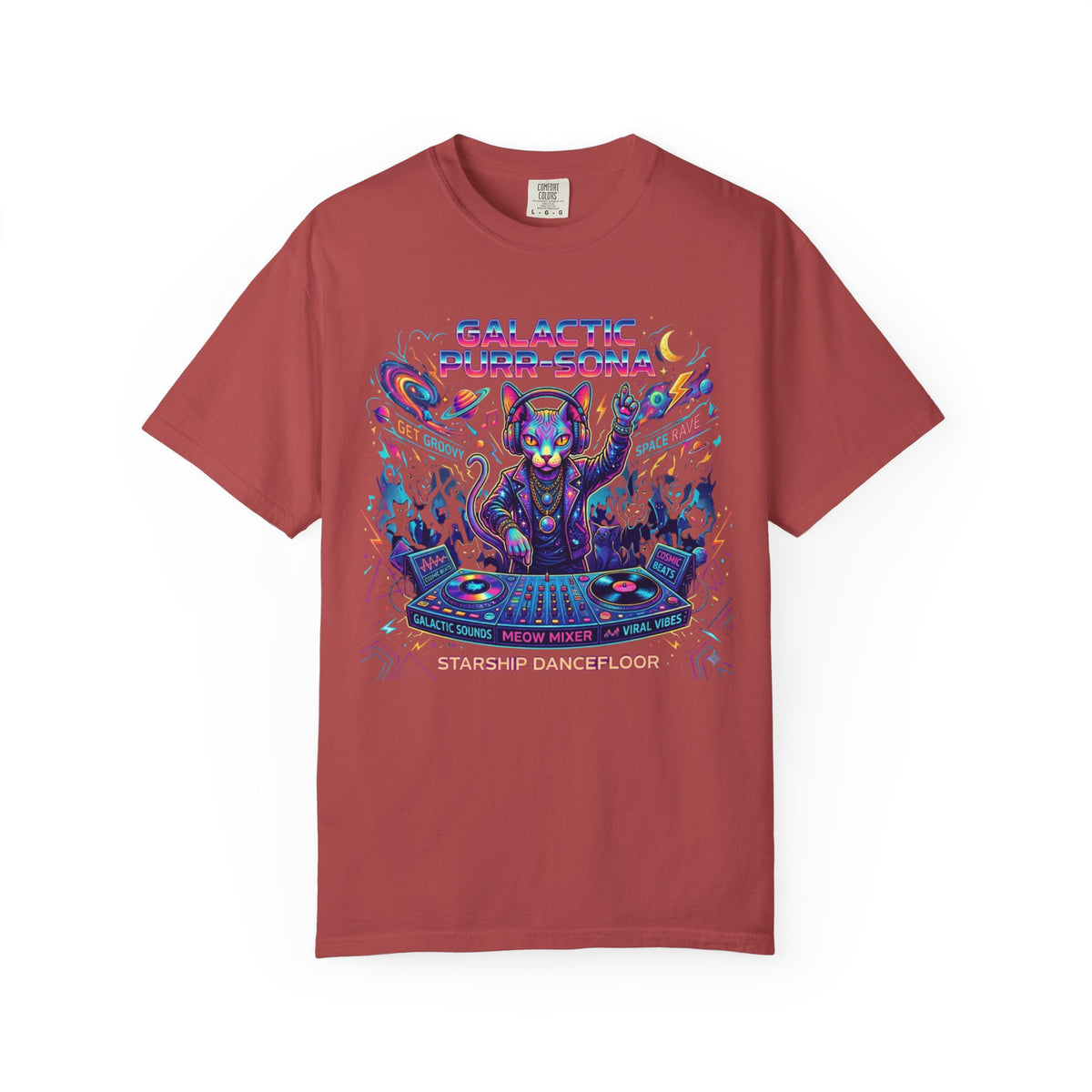 Color: Crimson | Galactic Purr-Sona Unisex Garment-Dyed Tee