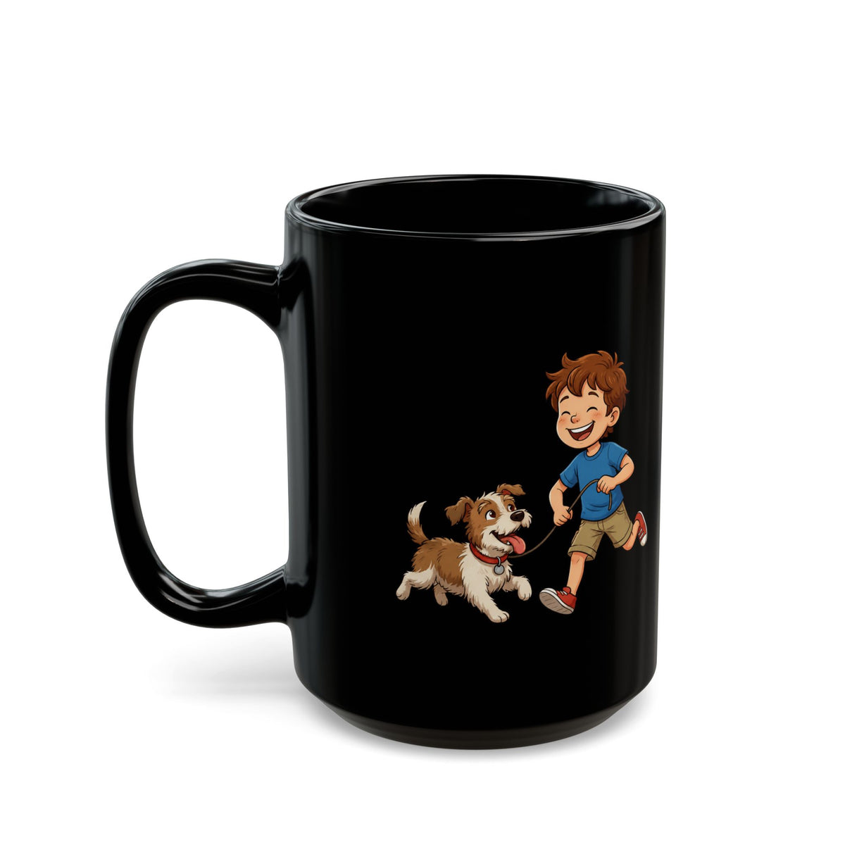 "A Boy And His Dog" Black Ceramic Mug — Graphic